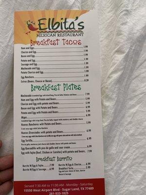 Back of menu