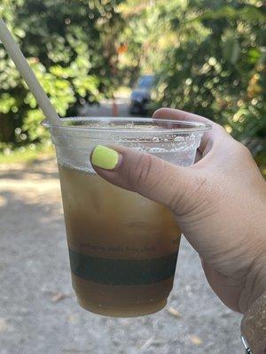 Sugar cane juice. U can add lime or not. Same price. $6