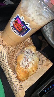 Caramel Iced Latte with croissant