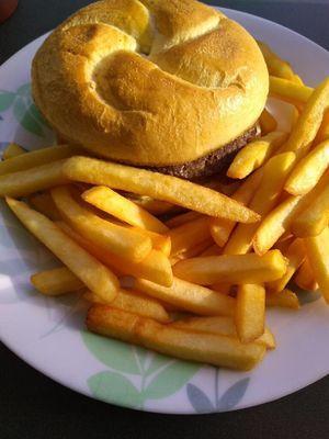 Super burger with fries!