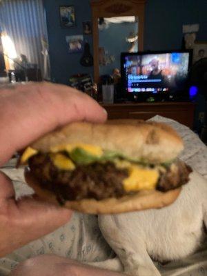 A small cheeseburger that's supposed to be a large