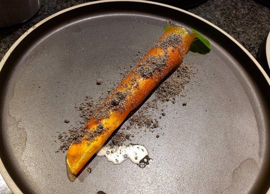 Carrot + Dirt Carrot Shell with Carrot Ice Cream and Poppy and Black Sesame Dirt