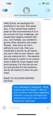 My response to his unhinged, twisted unprofessional text full of outright lies was undelivered because he blocked me right away.