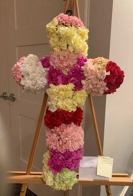 Floral Cross made up of Fresh Carnations