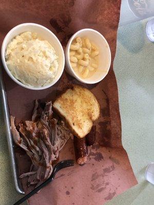 Cowgirl: Mac and cheese, potato salad, pulled pork, jalapeño sausage