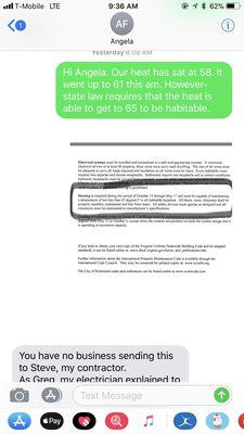 65 degrees IS THE LAW and a landlord must maintain heat at 65 in all rooms at all times!