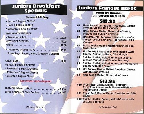 Juniors menu