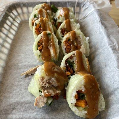 Spring Chicken roll with Thai peanut sauce instead of spicy mayo