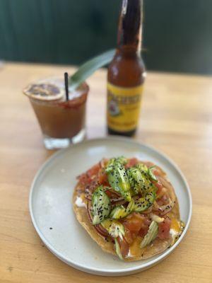 Tropical tostada and tamarido margarita