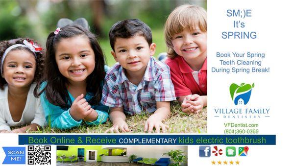 Smile it's Spring Event - complimentary electric kids toothbrush with kids teeth exam during spring break! book today