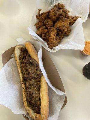 Philly cheesesteak and cauliflower wings