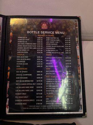 Bottle Menu