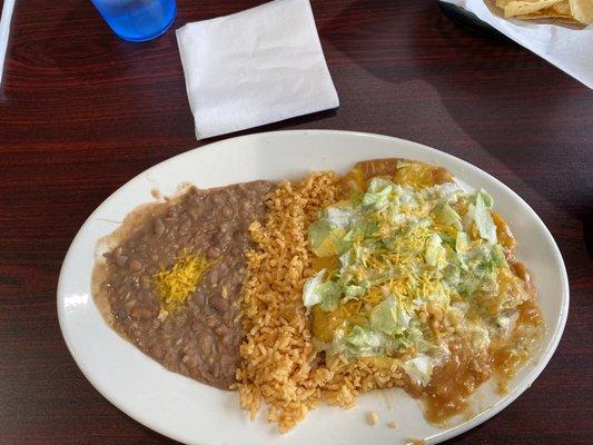 3 beef enchilada supreme with rice and beans