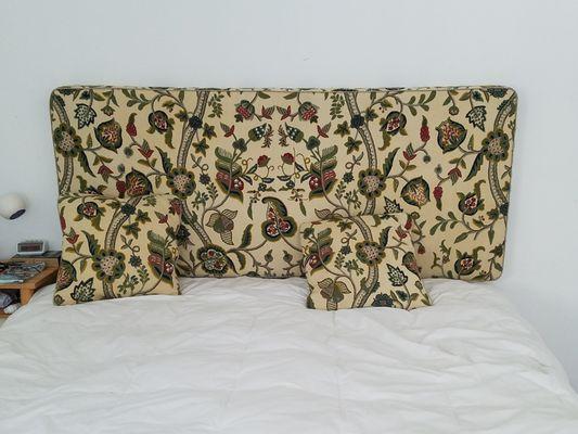 Custom built Headboard & pillows from antique fabric quilt