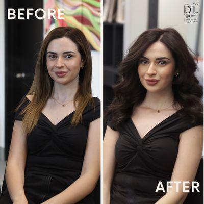 Our client came in with unhealthy, damaged blonde hair and left with a stunning, rich brunette transformation!