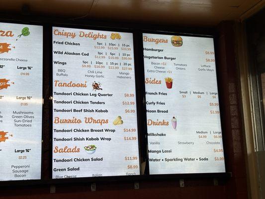 Menu of other food and drink options