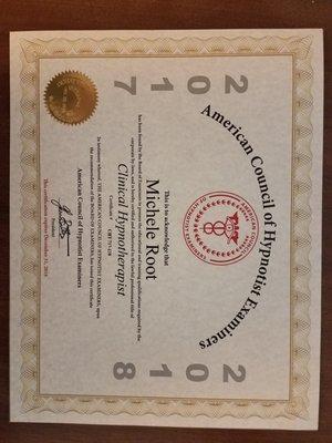 Certification through ACHE - American Council of Hypnotist Examiners