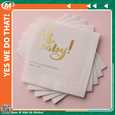 Add a personal touch with custom napkins. They're perfect for baby showers, weddings, and any special occasion.