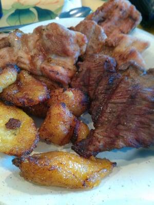 Sweet plantains and grilled pork, chicken and skirt steak