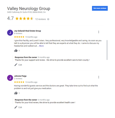 GOOGLE REVIEWS OF VALLEY NEUROLOGY GROUP-2