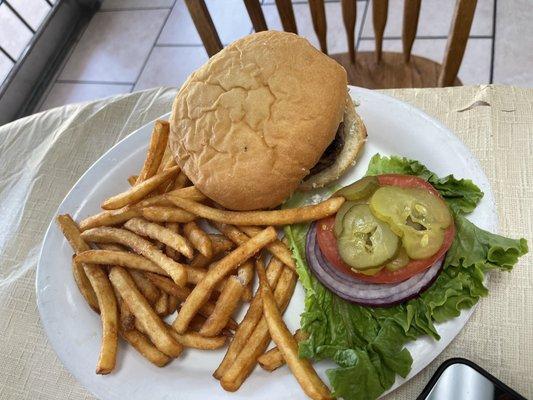 Blue cheese burger with fries