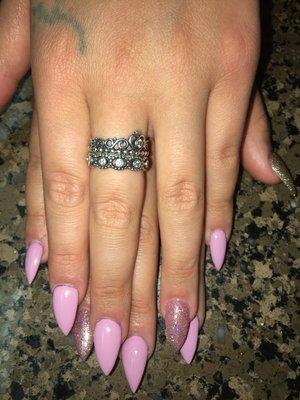 Gel powder full set stiletto shape & Gel polish.