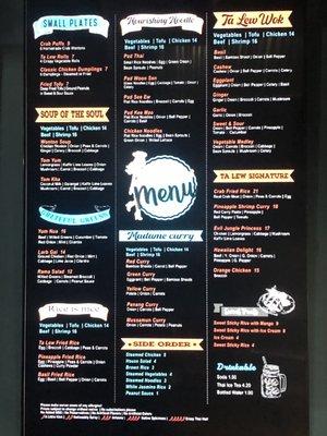 Menu on the wall