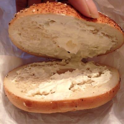 Everything bagel that was supposed to be toasted with cream cheese.  It's not toasted with barely any cream cheese!