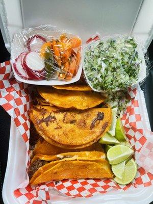 Quesa birria tacos with extra cilantro/onion/lime.