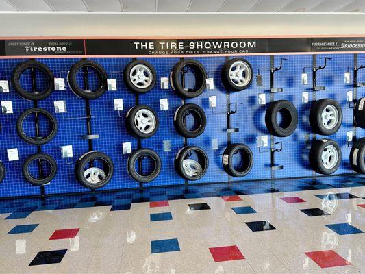 Tire samples on display in the lobby area