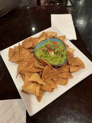 Homemade tortilla chips and guacamole