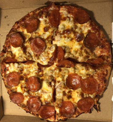 Personal Pizza with Extra Sauce & 2 Toppings: Italian Sausage, Pepperoni