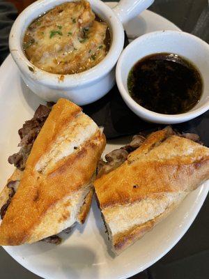 French dip on sourdough and French onion soup