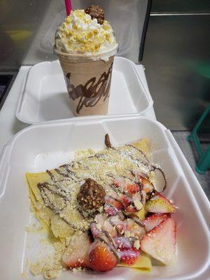 Ferrero Shake 16 ounce  Crepe with strawberry Nutella Ferrero and Masapan