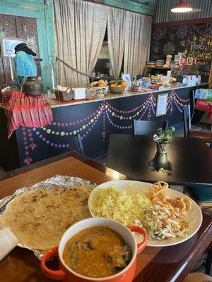 Victory stuffed eggplant and garlic naan