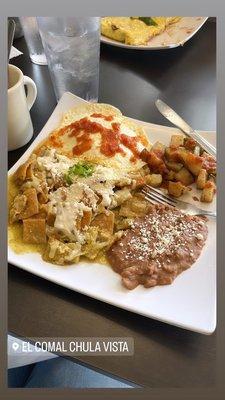 Chilaquiles verdes with over medium egg