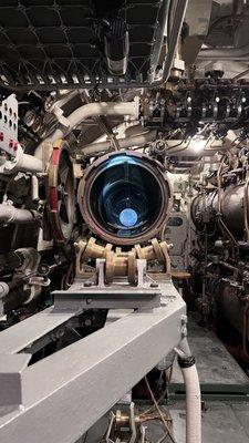 Aft torpedo room: view down the torpedo tube.