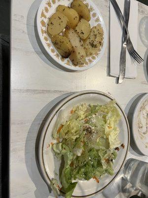 Lemon potatoes and salad