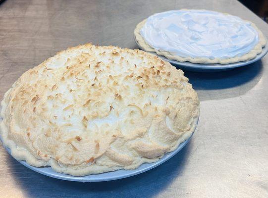 Coconut cream pie and chocolate cream pie