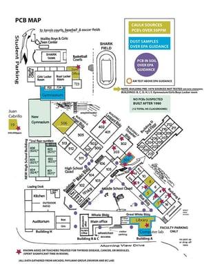 This Malibu High School campus map shows where toxins exist, and where the thyroid cancer, thyroid disease & nodules occurred.