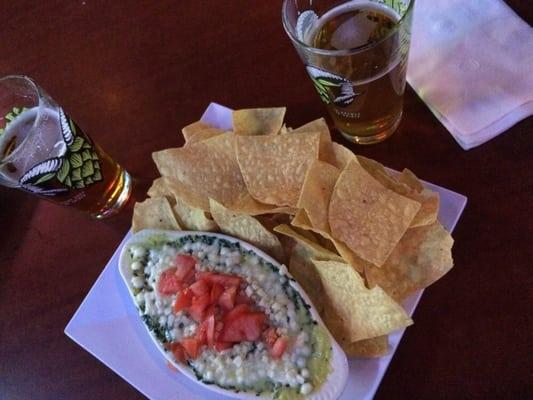 Spinach Dip appetizer with some draft beers