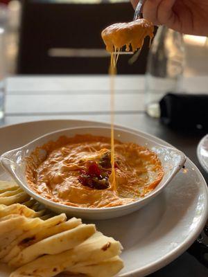 Warm pimento cheese to share.  Yummy sweet flatbread!