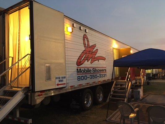 Mobile shower trailers for outdoor events.