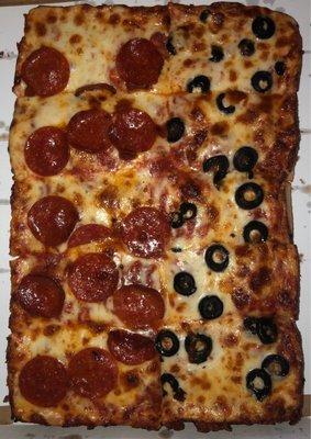 Pizza with Pepperoni and Black Olives