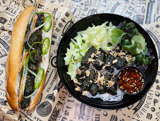 Grilled LaLot Leaf Beef Sandwich & Noodles