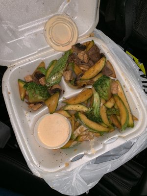 Hibachi Chicken and Steak (No rice, extra vegetables)