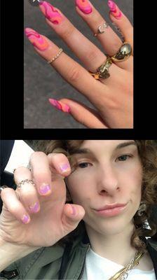 Example of what design I wanted on my short nails on the top picture verses what I got.