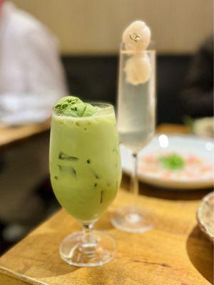 Matcha float, lychee mimosa