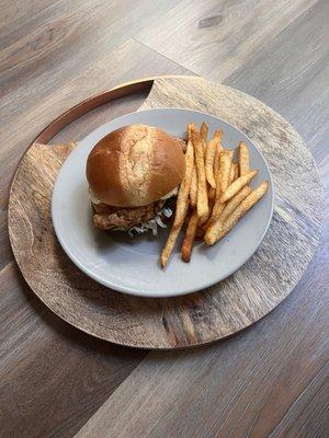 Chicken sandwich with zesty fries