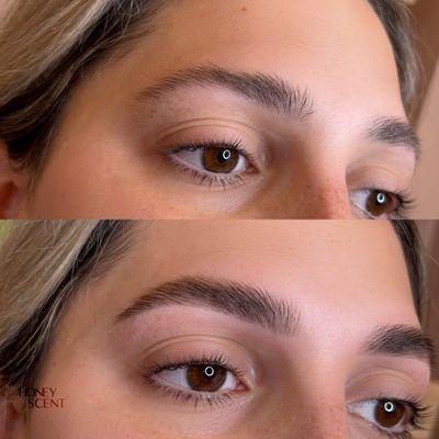 Before/After Signature brow fix service.